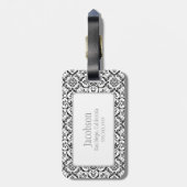 Bagagelabel zwart-wit Damask Monogram (Achterkant verticaal)