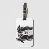 Bagagelabel zwart-wit rand Collie Nieuw (Voorkant (verticaal))