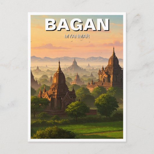 Bagan Myanmar Reizen Briefkaart (Voorkant)