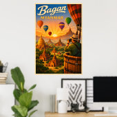 Bagan Myanmar - Vintage Travel Poster (Thuiskantoor)