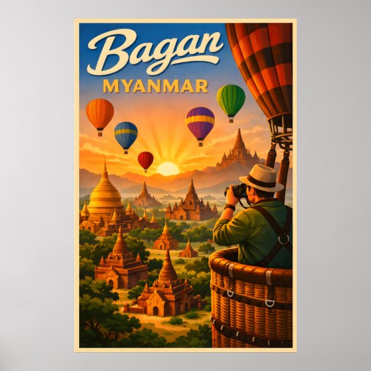 Bagan Myanmar - Vintage Travel Poster (Voorkant)