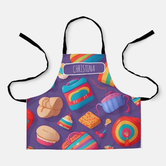 Bagel Kleurrijk Gepersonaliseerd Patroon Schort (Voorkant)