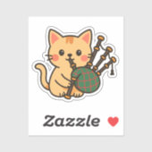 Bagpipe Cat Fun Design Sticker (Vel)
