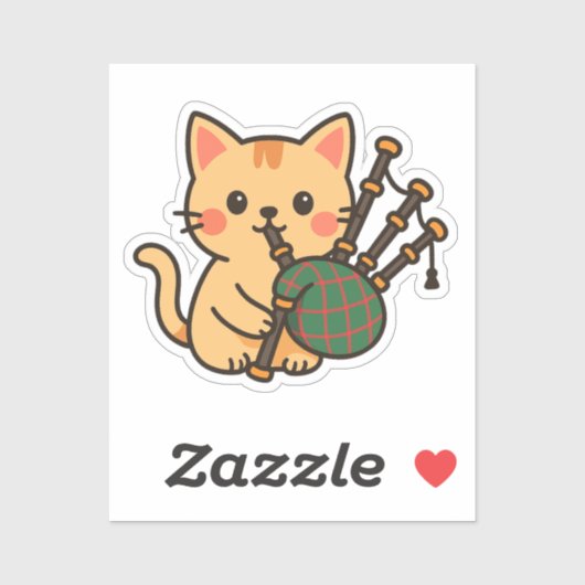 Bagpipe Cat Fun Design Sticker (Vel)