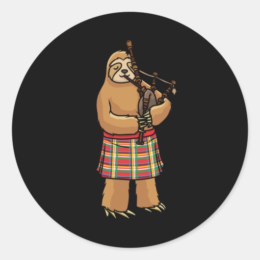 Bagpipe Scotland Sloth with Bag Pipes Ronde Sticker (Voorkant)