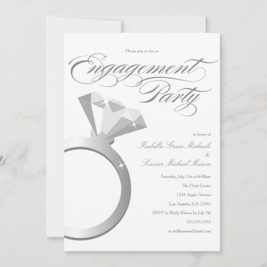 Bague fiançailles - Blanc | Invitation de la parti (Devant)