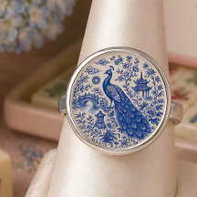 Mahjong élégant style porcelaine paon bleu