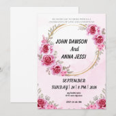 Bague or rose rose rose des invitations de mariage (Devant / Derrière)
