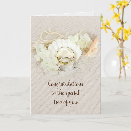 Bagues mariages en coquillage et carte de sable (Fleur jaune)