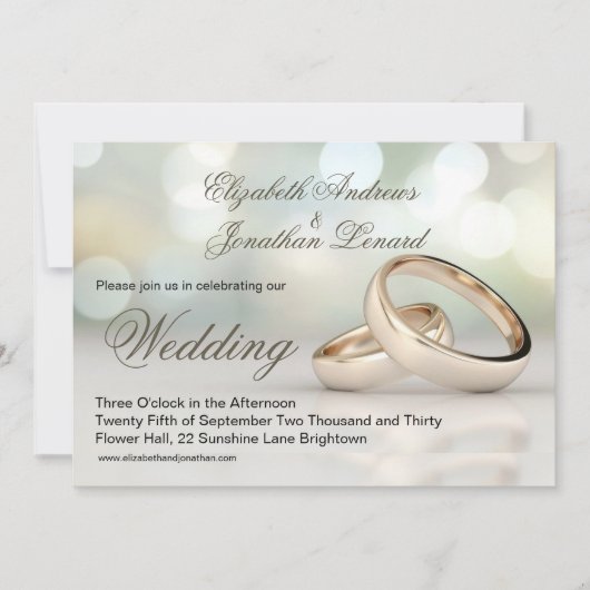 Bagues or élégant Faire-part de mariage simple (Devant)