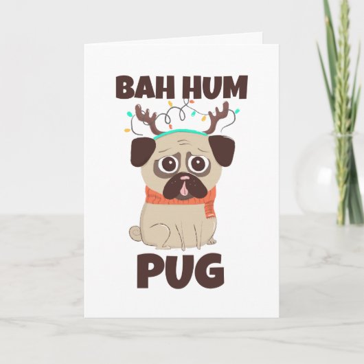 Bah Hum Pug Kersthond Feestdagen Kaart (Voorkant)