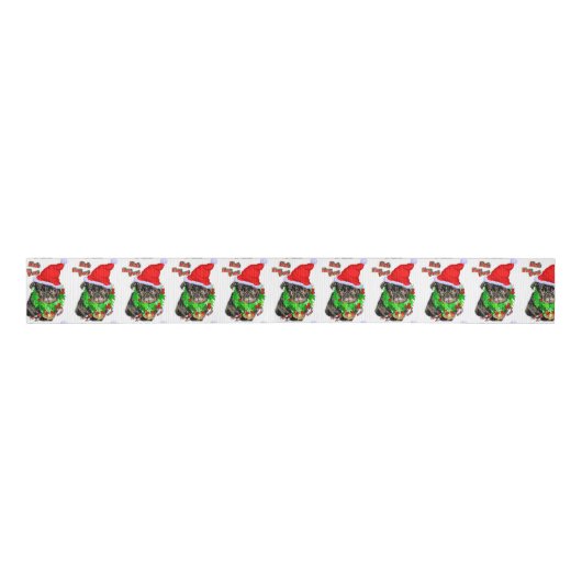 Bah Hum Pug Kerstmis Grosgrain Lint (Voorkant)