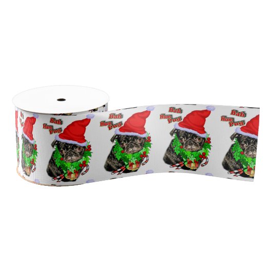 Bah Hum Pug Kerstmis Grosgrain Lint (Spoel)