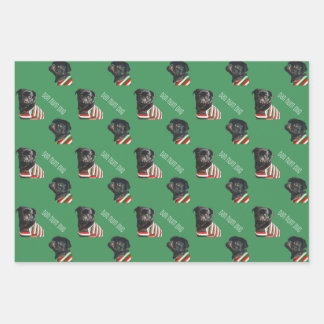 Bah Hum Pug kerstwrapping papier - 3 vellen