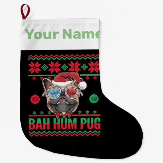 Bah Hum Pug Ugly Kerstouders van Pugs Grote Kerstsok (Voorkant)