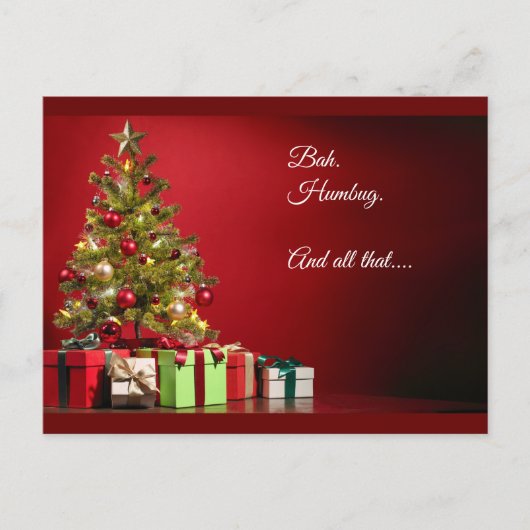 "Bah. Humbug. En dat alles..." boom met cadeaus Briefkaart (Voorkant)