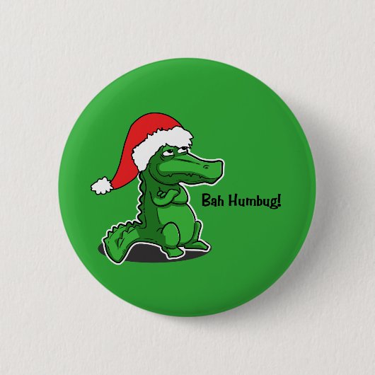 Bah Humbug! Fun, Alligator met kersthoed Ronde Button 5,7 Cm (Voorkant)