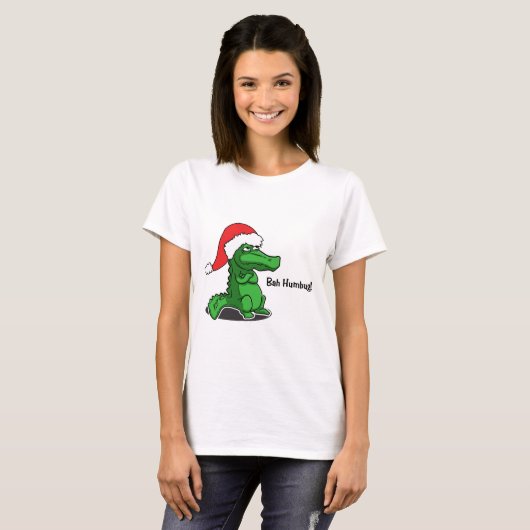 Bah Humbug! Fun, Alligator met kersthoed T-shirt (Voorkant volledig)