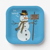Bah Humbug Grumpy Kerstmis Snowman Introvert Papieren Bordje (Voorkant)