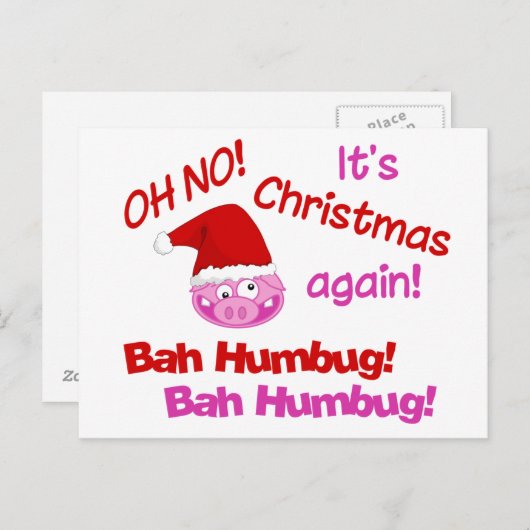 BAH HUMBUG Pig briefkaart (Voorkant / Achterkant)