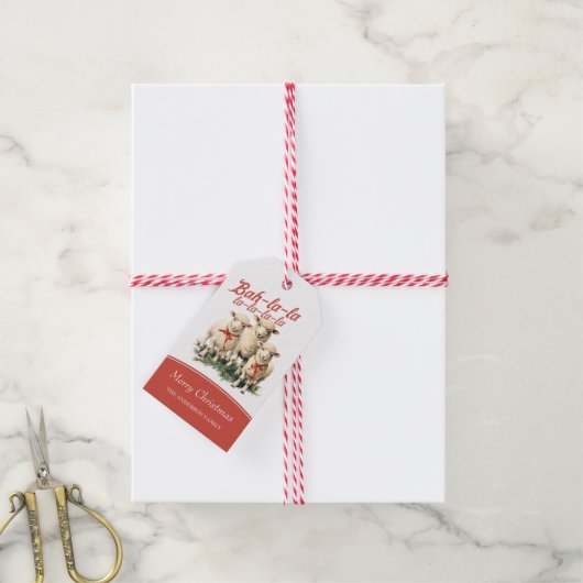 Bah La La Schattigee Retro Kerstschaap Cadeaulabel (Met Touw)