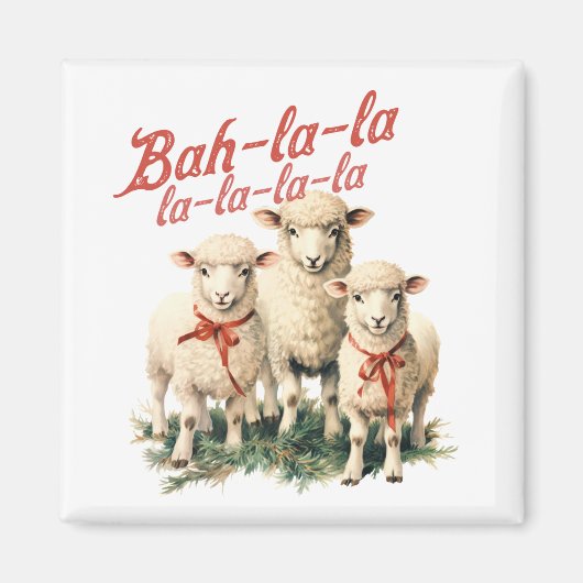 Bah La La Schattigee Retro Kerstschaap Magneet (Voorkant)