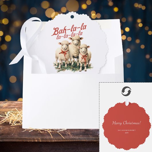 Bah La La Schattigee Retro Kerstschaap Ornament Kaart