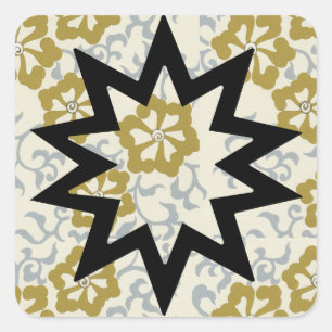 Baha'i ster op gouden en zilveren achtergrond vierkante sticker
