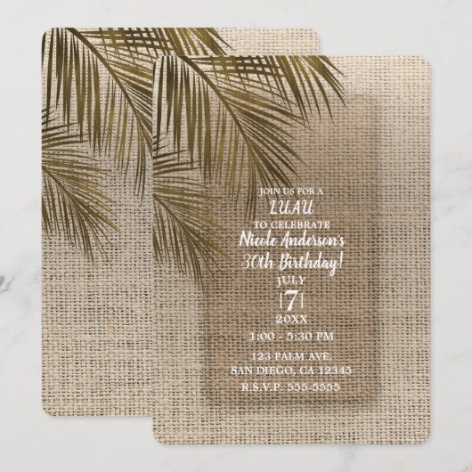 Bahama Breeze Bronze Palm Rustic Burlap Party Kaart (Voorkant / Achterkant)