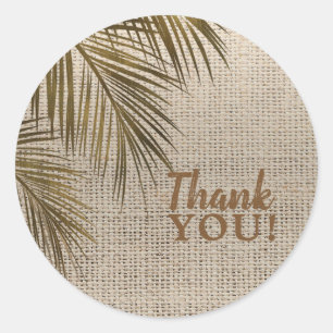 Bahama Breeze Bronzen Palm Rustieke Jute Bruiloft Ronde Sticker