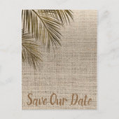 Bahama Bronzen Palm Rustieke Burlap Save the Date Aankondigingskaart (Voorkant)