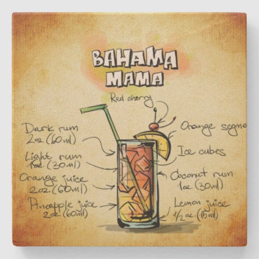 Bahama Mama Bartender Drink Recipe Stenen Onderzetter (Voorkant)