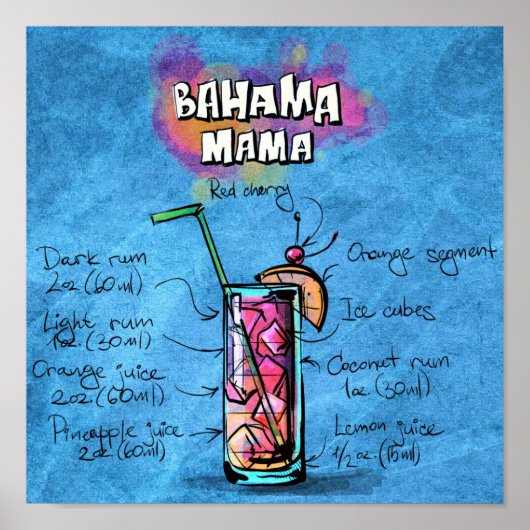 Bahama Mama Cocktail Poster (Voorkant)