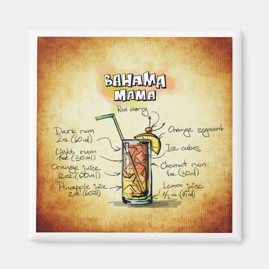 Bahama Mama Cocktail Recipe Magneet (Voorkant)