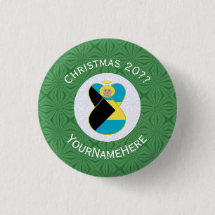 Bahaman Vlag Blonde Engel Kerst Persoonlijk Ronde Button 3,2 Cm