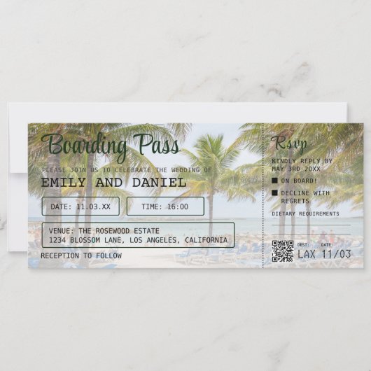 Bahama's Bestemming Boarding Pass Bruiloft Kaart