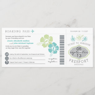 Bahamas Boarding Pass Wedding Invitation Kaart