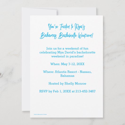 Bahamas Meisjesreis Bachelorette Feest Vakantie Kaart (Achterkant)