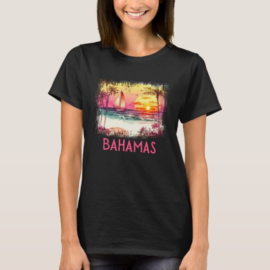 Bahamas Palm Tree Beach Vacation Summer and Surf T-shirt (Voorkant)
