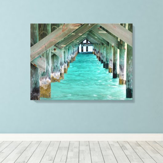 Bahamas Pier en Turquoise Ocean Canvas Afdruk (Insitu (Houten vloer))