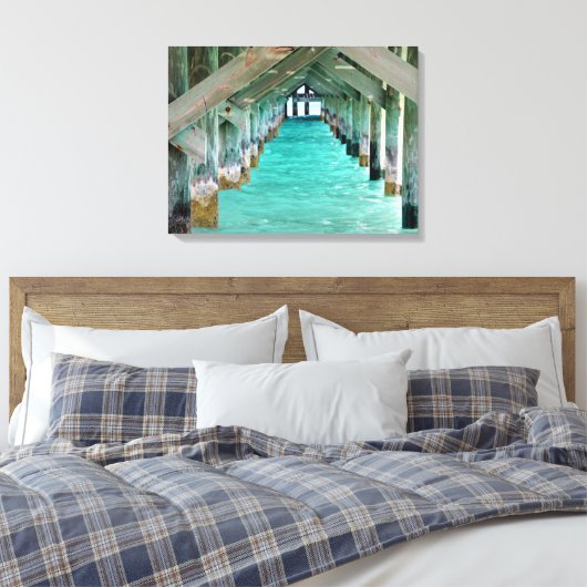 Bahamas Pier en Turquoise Ocean Canvas Afdruk (Insitu (Slaapkamer))