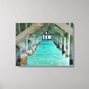 Bahamas Pier en Turquoise Ocean Canvas Afdruk
