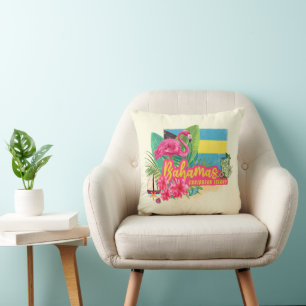 Bahamas retro caribisch eiland flamingo vintage kussen