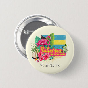 Bahamas retro caribisch eiland flamingo vintage ronde button 5,7 cm