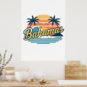 Bahamas Retro Sunset Palm Trees Design Poster (Keuken)
