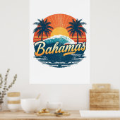 Bahamas Retro Sunset Palm Trees Design Poster (Keuken)