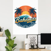 Bahamas Retro Sunset Palm Trees Design Poster (Thuiskantoor)