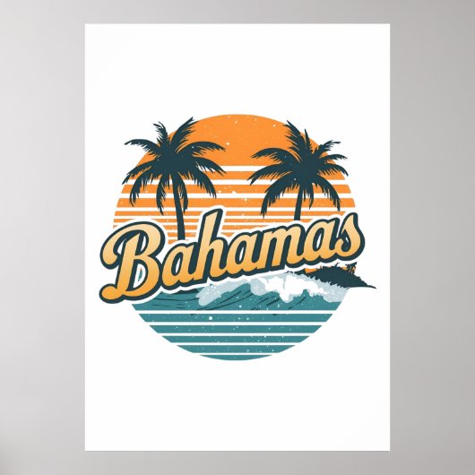 Bahamas Retro Sunset Palm Trees Design Poster (Voorkant)