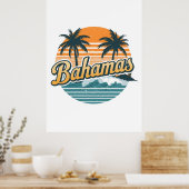 Bahamas Retro Sunset Palm Trees Design Poster (Keuken)