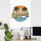 Bahamas Retro Sunset Palm Trees Design Poster (Thuiskantoor)